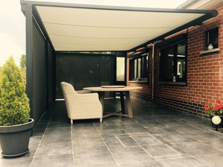 Pergola toilée blanche cadre gris